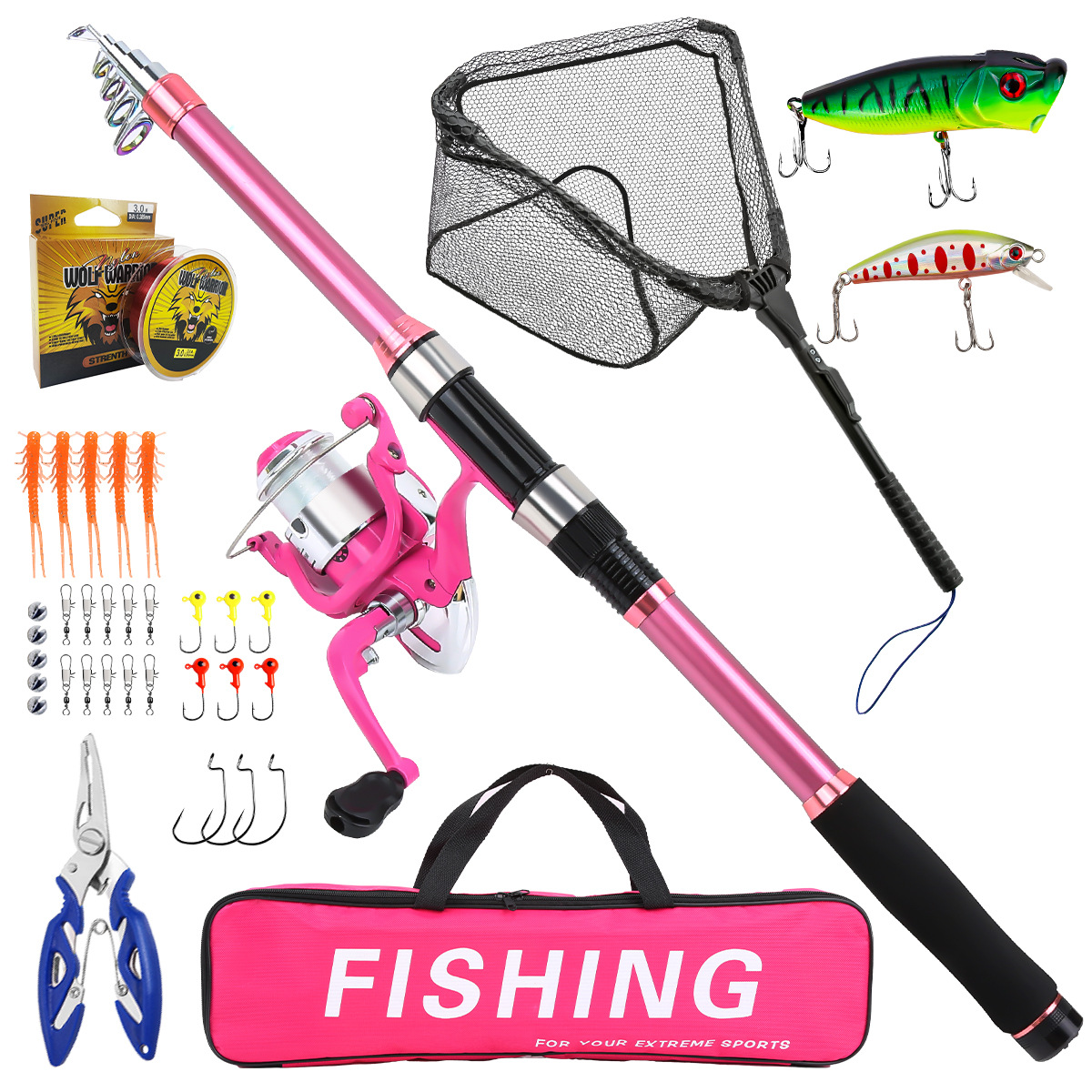 Fishing Rod Spinning - Angelruten-Set Komplettset mit Teleskop-Angelrute und Spinnrolle,