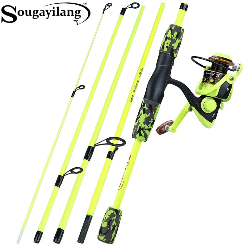 Fishing Rod Spinning - Sougayilang Tragbare 5-teilige Rot/Gelbe Angelrute Combo